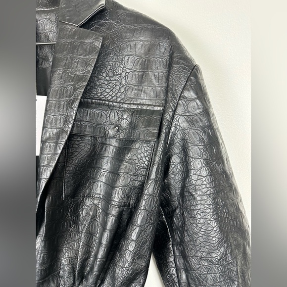 Lovers + Friends Tag Black Faux Leather Croc embossed Jumpsuit Women Sz XS - Picture 6 of 8